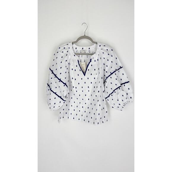 Tyler Boe Womens Molly Blouse 3/4 Sleeve Split Neck Cotton Size Small White NWT - Picture 4 of 13